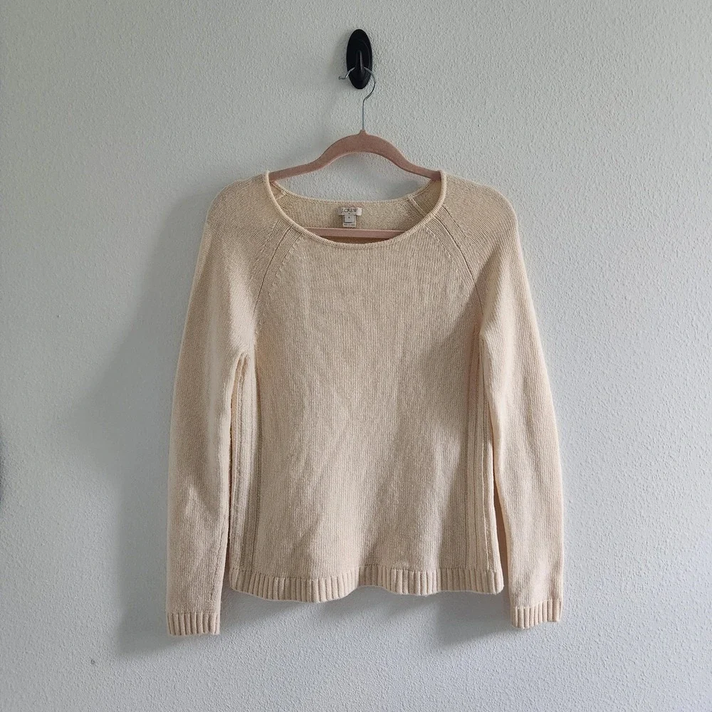 J.Crew‎ Merino Wool Cream Crewneck Sweater Womens Small